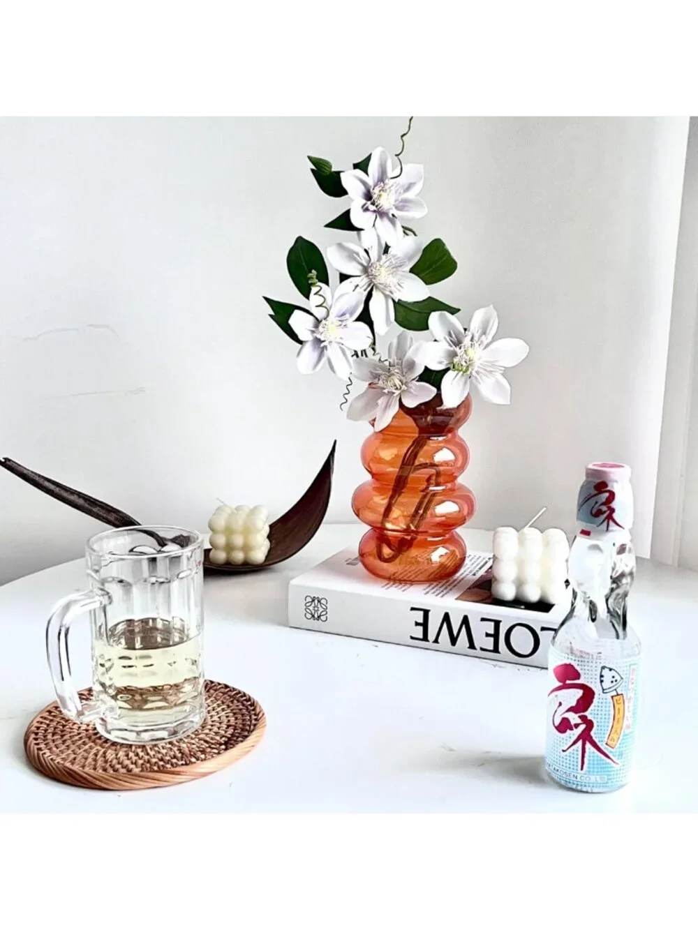 Modern 7-Inch Orange Geometric Glass Vase for Hydroponic Flowers & Home Décor